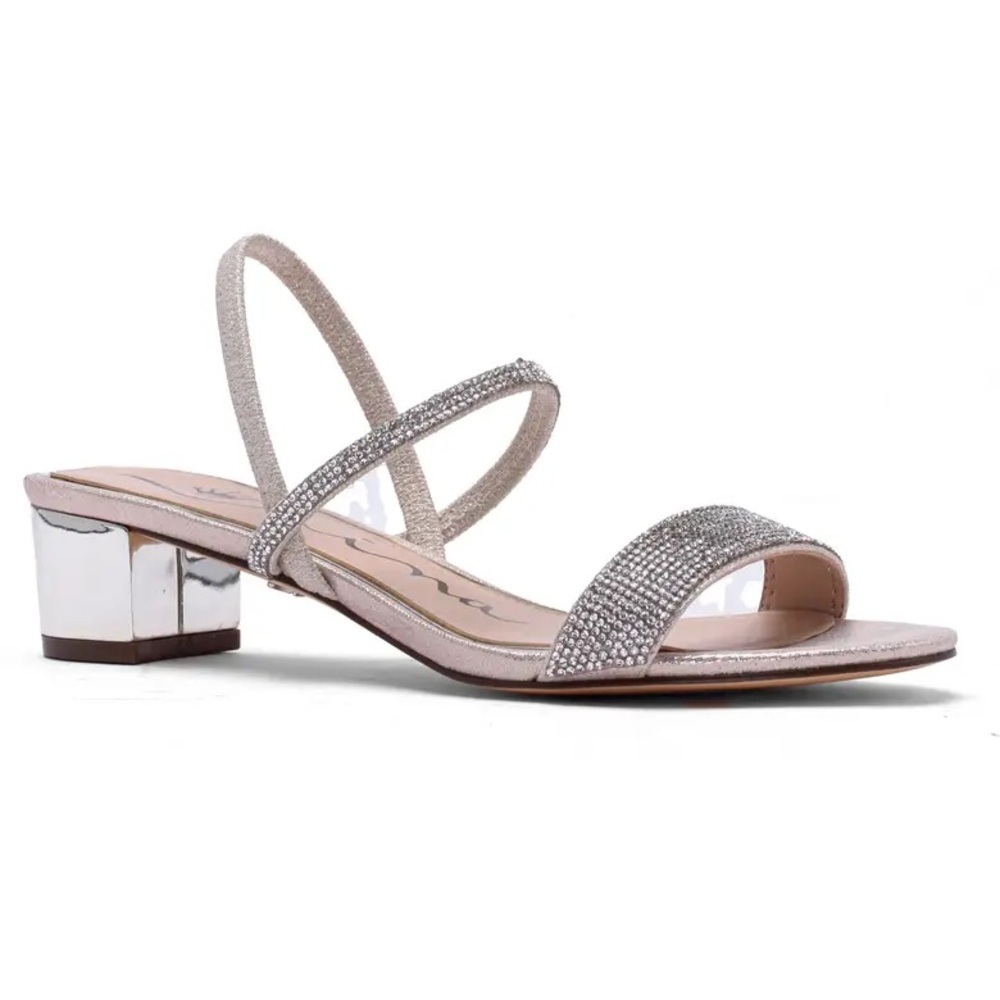 Nina Silver Strappy Heels with Block Heel
